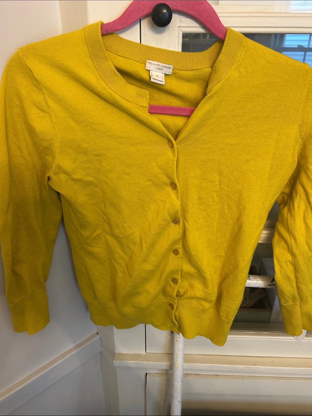 J Crew Yellow Crewneck Button Cardigan Sweater